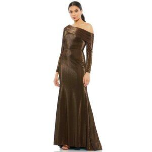 IEENA Mac Duggal Gown Dress Size 2 Textured Metallic Off Shoulder Trumpet 26660